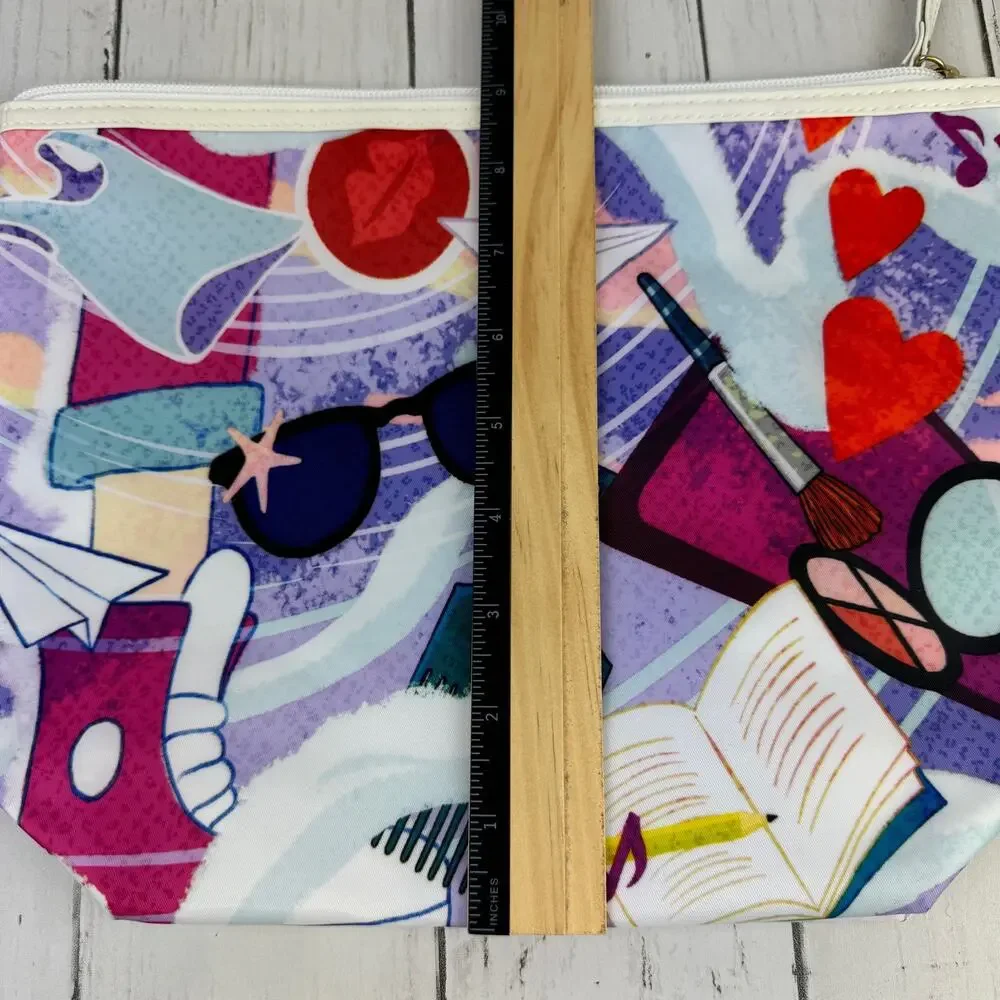New Dove Colorful Print Sunglasses Sneakers Zip Top Cosmetic Nylon Makeup Bag